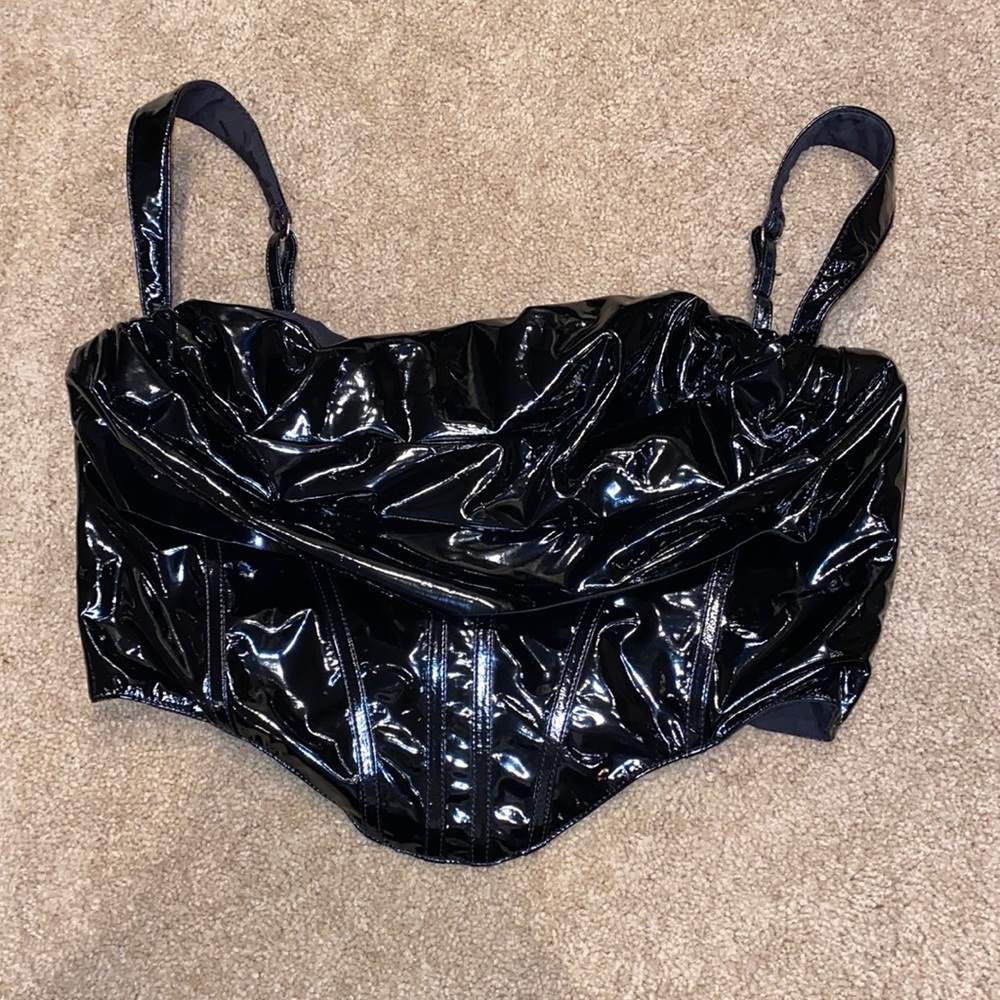 BabyBoo black leather corset crop top